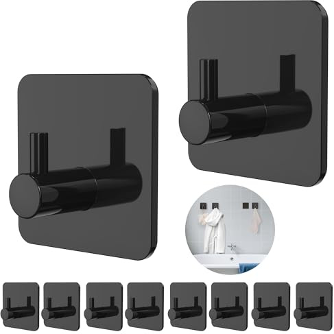 Aikzik Handtuchhalter ohne Bohren, 10er Set, Badezimmer Handtuchhalter aus ABS, hochwertige Klebehaken, langlebige Haken selbstklebend, ideal als funktionale Wandhaken, Schwarz