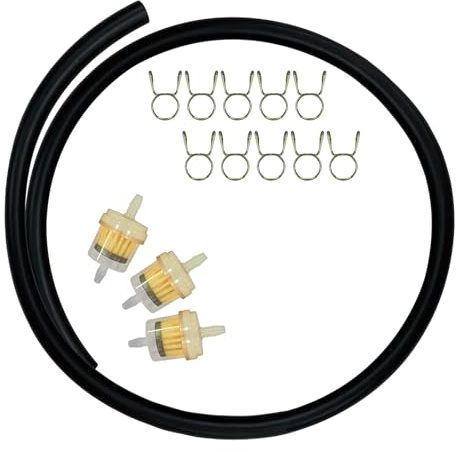 Gkhlg 1x 1m Black 8mm Fuel Line 10x Hose Clamps 3x Inline Fuel Filters Petrol Pipe for Diesel Heaters Motorcycles Lawn Mowers Boats ATVs Snowmobiles Multi-Purpose Diesel Petrol Fuel System Accessories