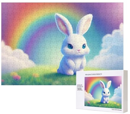 Phayah Regenbogen- und Kaninchen-Puzzle, 300 Teile, für Puzzle, Holzpuzzle für Familie, Freunde, Heimdekoration, Wandkunst, 39 x 27 cm