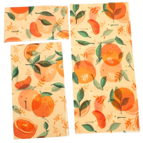 LABRIMP Beeswax Food Wraps Fresh-Keeping Cloths Orange 3pcs Set Sustainable Reusable Organic Food Wrapping Cloths for Kitchen Storage and Preservation