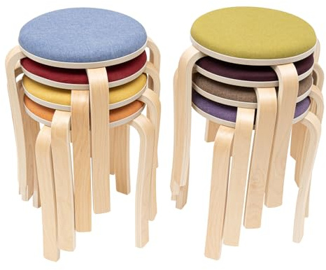 CUSANSK Stackable Stools, Set of 8 Wooden Round Chairs with Upholstered, Portable Colorful Bar Stools for Home, Kitchen, Office, Classroom