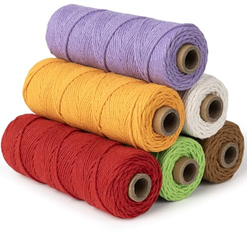 GUBOCA Hilo Macrame 2mm x 100m,6 Pezzi Set,6 Colores Cuerda Macrame para Manualidades,Tejidos,Bohemia Decoración (6 Colores B)