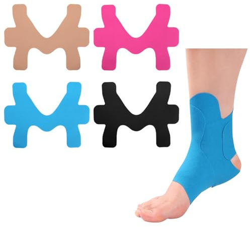 Kinesiotapes Vorgeschnitten für Knöchel, 8 Stück Kinesiologietapes Sprunggelenk Wasserfestes Elastisches Physio Tape Fussgelenk Kinesiologie Tape Knöchelstütze(Schwarz+Blau+Rosa+Beige)