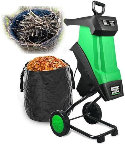 Electric Garden Shredder Chipper with 50L Collection Bag, 40mm Cutting Capacity, 20M Power Line, Overload Protection for Lawn and Garden Maintenance