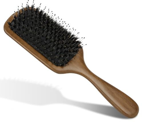 ALIIP Hårborste trä, vildsvinsborst, borste för kvinnor och män, bräda, borstutredningsborste för massage hårbotten, antistatisk padelborste 1 st