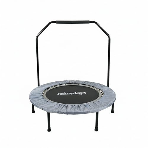 Relaxdays Minitrampolín Plegable con Barra, Ø102 cm, hasta 120 kg, Fitness Indoor, Gris, 113x102x102 cm