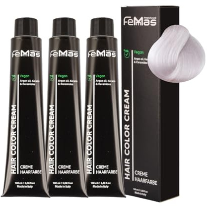 FemMas Pure&Mix Lot de 3 teintures capillaires permanentes à l'huile d'argan, à la kératine et aux céramides, pour des résultats de couleur éclatants 100 ml