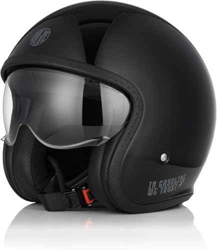 Casco Jet Moto, Nero Lucido, con Visiera, Stile Vintage, Origine Spirit STICKY TG XL