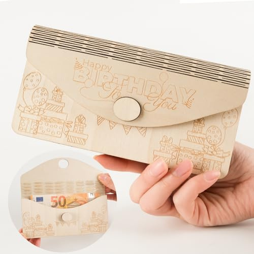 ARTREE Holz Geldgeschenk Geburtstag – Kreative Geldgeschenk Box mit Happy Birthday Gravur, Originelle Verpackung für Geld oder Gutschein, Geschenkidee für Kinder & Freunde