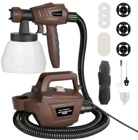 Tilswall Farbsprühgerät, 800 W Elektro Lackierpistole, 1300 ml mit Abnehmbarem Behälter, 3 Düsen und 3 Modi, Leicht zu Sprühen und zu Reinigen, Farbsprühsystem Ideal für Zuhause, Zäune, Decken