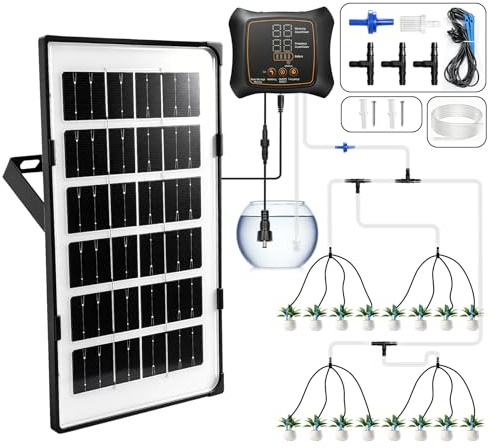 BRICH Advanced Solar Irrigation System – Smart Automatic Watering Kit with 16 Drip Irrigation Heads, Perfect for Potted Plants, Garden Beds, Balcony Gardens, Greenhouses, and Vacation Watering Needs