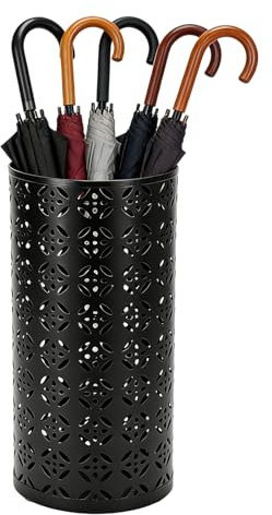 PORFOYO Schirmständer, Runder Regenschirmständer aus Metall, Schwarz Regenschirm Ständer, 15x15x35 cm Freistehender Schirmständer Regenschirm, Umbrella Stand für Eingangsbereich, Haus, Lobby, Büro