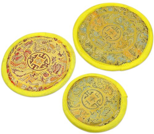 LIFKICH Tibetische Klangschalenkissen Runde Meditationsmatte aus Baumwollstoff 3 Stück mit Gesticktem Vintage Muster Geeignet für Zen und Klangschalen