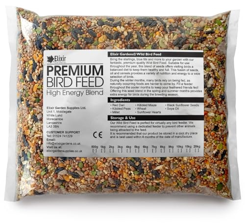 Elixir Gardens Wild Bird Food 10kg Bag | Sunflower Heart Rich & High Energy All Season Low-Mess Seed Blend for Feeders & Bird Tables