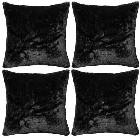 Thmyo 4-Pack Faux Fur Cushion Covers Fluffy Soft Throw Pillow Cases Super Soft Plush Cushion Covers Fashion Home Decorative Pillowcases for Sofa Bed Couch,Black,18x18inch