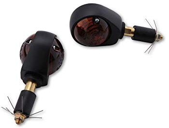 SHIN YO Motorrad Blinker E geprüft Lenkerendenblinkerpaar Ochsenauge 12V schwarz, getönt, Unisex, Multipurpose, Ganzjährig, Metall | ECE geprüft; Halogen 12 V/21 W BAY 9S, getöntes rundes Blinkerglas 48 mm, Lenker 22-25,4 mm, als Paar inkl. Montagematerial