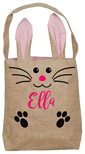 Ostertasche Jute Geschenktasche Ostern groß mit Ohren Jutebeutel bedruckt Osterkörbchen Kinder Hase Tasche Ostern personalisiert mit Namen (rosa Ohren)