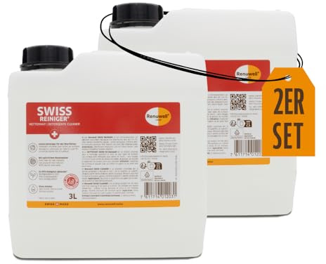 Renuwell Swiss Reiniger, 2x 3 Liter Kanister – Kraftvolle schonende Reinigung ohne Alkohol, entfernt Fett, Schmutz & Ablagerungen, für Holz, Kunststoff, Metall & Stein, Schweizer Qualität