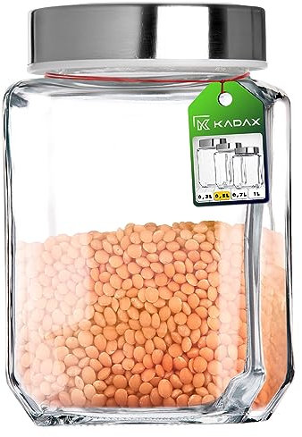 KADAX Barattolo di conservazione, contenitore di vetro con coperchio in plastica, contenitore per alimenti in vetro, barattolo di conservazione per pasta (500ML, bianco)