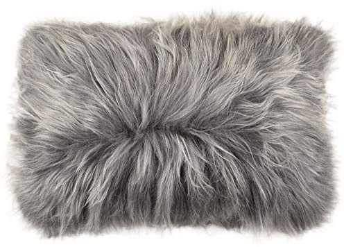 generisch Lammfell Kissenbezug Silber Grau aus echtem Island Lammfell ca. 40 x 60 cm Schaffell Kissen von KUHFELLE online