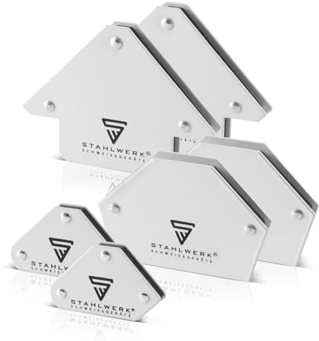 STAHLWERK Schweißmagnet 6er Set – 4 Magnete je 11,3 kg (25 lbs) & 2 Magnete je 4 kg (9 lbs) Haftkraft, feste 30° / 45° / 60° / 75° / 90° / 135° Winkel, Magnet-Schweißwinkel für präzises Arbeiten