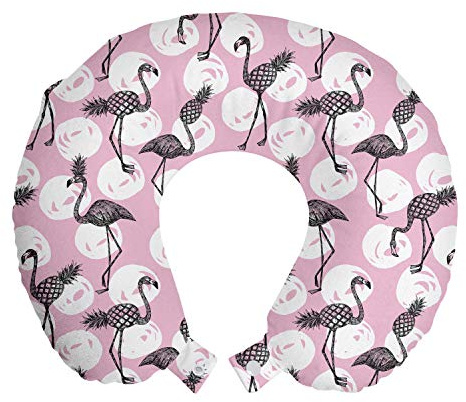 ABAKUHAUS Flamingo Reisekissen Nackenstütze, Moderne Exotische Vögel, Schaumstoff Reiseartikel für Flugzeug und Auto, 30x30 cm, Babyblau Koksgraue