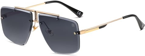 SHEEN KELLY Retro Quadratische Sonnenbrille für Männer und Frauen - Randlose Metall Sonnenbrille in Vintage Stil