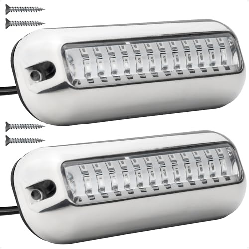 Five Oceans 2-Pack Underwater Boat Lights - Boat Cockpit Light, Blue LED High Power 1700LM, Marine-Grade 316 Stainless Steel Bezel, 12V DC, Waterproof IP68 - FO4136-M2