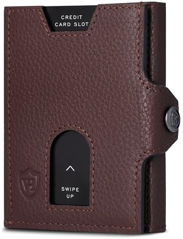 VON HEESEN Slim Wallet mit XXL Münzfach & RFID-Schutz - Leder Geldbeutel - Mini Geldbörse für Herren und Damen - Kartenetui Echtleder Karten Portemonnaie klein - Kreditkartenetui Braun