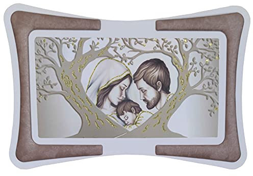 Quadro Albero della Vita Sacra Famiglia con Cornice in Ecopelle Bianca con Inserto Imbottito Fili Argento o Rame e Brillante Oro; Regali utili Originali e a Prezzi Bassi. (Oro-Rame, 60x120cm)