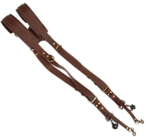 Verstellbarer Kameragurt, Doppel-Schultergurt aus Wahres Leder, Digitalkamera Schultergurt für 2 Kameras, Doppelkameragurt, weichem Schulterkissen