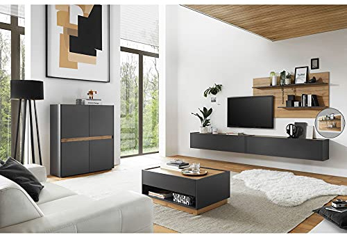 Lomadox Modernes Wohnzimmer in anthrazit mit Absetzungen in Wotan Eiche Nb.