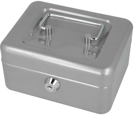 Westcott Lockable Cash Box (compact, 15 cm) Silver | Lockable cash box made of sheet steel with 2 keys | Removable coin tray with 6 compartments | E-51000 SILVER