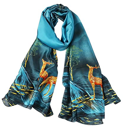 LumiSyne Seidenschal Damen Animal Print Pfau Pferd Malerei Muster Warmer Seidentuch Lange Leicht Halstücher Sonnencreme Stola All Season