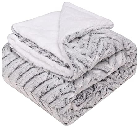 Double Layer Sheep Wool Blanket, Thickened Warm Soft Blanket for Winter Sofa Couch Bed, Faux Plush Back Printed Tie-dye Brushed PV Fleece Blankets, 59.8450 Inch, Black Grey