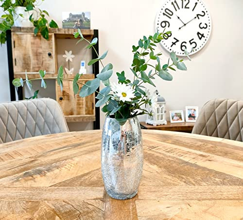 Crackle Glas 9,5 x 17cm hoch Silber bauchig Tisch-Deko Trockengesteck-Vase (1 Stück)