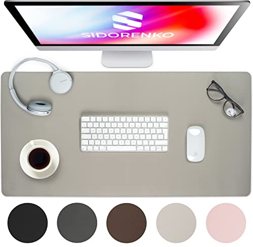 Sidorenko sous Main Bureau 80x40 cm en Cuir PU Gris Clair - Tapis de Souris XXL Imperméable - Tapis de Bureau Grand Format - Desk Mat Antidérapant - Mouse Pad Enfant Bords Cousus