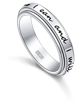 Alphm S925 Sterling Silver Spinner Fidget Anxiety Worry Relieving Boredom ADHD Autism Band Rings No matter what I can and I will