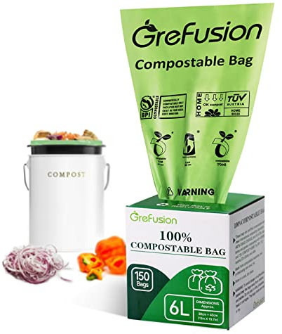 GreFusion 6L sacchetti umido biodegradabili per umido sacchi spazzatura 150 con Europe EN13432 Certificato