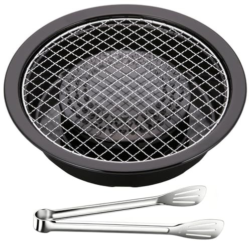 FAPEND Korean-Style Smokeless Outdoor BBQ Grill Pan – Alloy Grilling Mesh, Even Heating,Oil Drain Design, Easy Clean, Non-Stick & Non-Burning,Includes 304 Stainless Steel Tongs,Black,(Made in Japan)