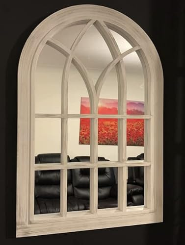 FA9 WHITE WINDOW ARCH INDOOR/OUTDOOR GARDEN MIRROR PLASTIC ELEGANT VINTAGE STYLE LIGHT WEIGHT DURABLE FRAME ORNAMENT WALL MIRROR, 50x76cm