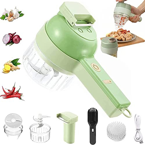 EdirFtra 4 in 1 Handheld Electric Vegetable Cutter, Portable Electric Vegetable Cutter Set, Multifunction Vegetable Fruit Slicer, Portable Food Chopper for Garlic, Onion, Veggie