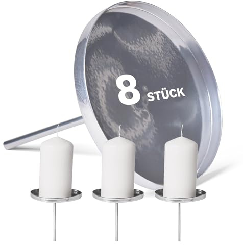Novaliv 8X Kerzentülle ohne Dorn 9cm Silber Kerzenteller zur Dekoration Adventskranzdekor Stecken Adventskerzenhalter Kerzenhalter Metall rund Kerzenpick Weihnachtsdekoration Kerzenständer