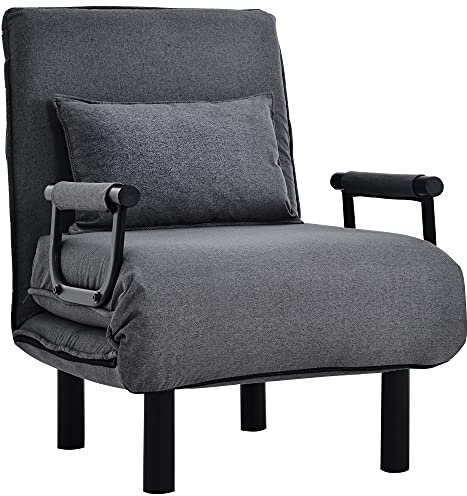 ZYLOYAL10 Umwandelbarer Schlafsofa-Schlafsessel, verstellbare Rückenlehne mit 6 Positionen, klappbarer Sessel mit Kissen, gepolsterter Sitz, Freizeit-Chaiselounge-Couch für Zuhause, Büro (Grau)