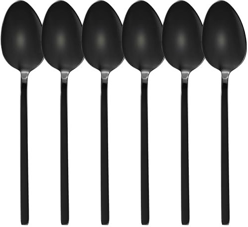GRÄWE Tafellöffel, Suppenlöffel, 6-teiliges Esslöffel Besteck Set, große Löffel, Menülöffel, spülmaschinengeeignet, Edelstahl titanbeschichtet, schwarz, modern, Serie Lissabon