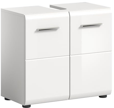 xonox.home - Waschbeckenunterschrank Ice 60x54x32 cm in weiß Hochglanz Tiefziehfront Korpus weiß - Unterschrank Waschtischunterschrank Badezimmerunterschrank