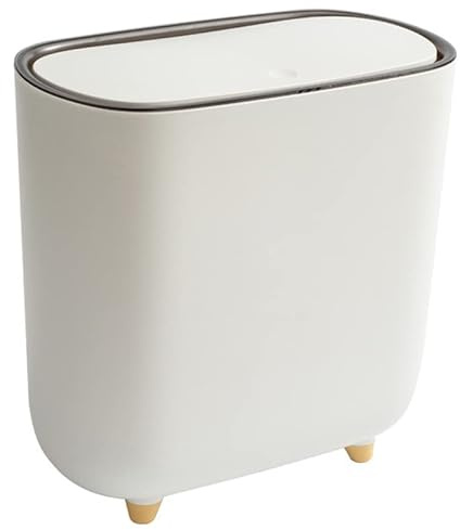 Bathroom Waste Bin Trash Can with Press Top Lip For Food Dog Proof-9 Liter | Slim Toilet Side Ready,Small Space Fit,Sanitary Waste Use,Paper Garbage Container Bin for Kitchen Living Room