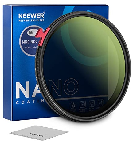 NEEWER 55mm Variable ND Filter ND2-ND400 with Putter, Adjustable Neutral Density Camera Lens Filter(0.3-2.7, 1-9 Stops), 30 Layer Nano Coated/HD Optical Glass/Water Repellent/Anti Scratch/Ultra Slim