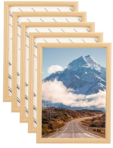 JMIATRY 5 Pcs Wooden A4 Photo Frames, Wall Mount A4 Picture Frame with Clear Perspex Glass Front, Wood Frame for Photo/Picture Display, 31.5x23cm