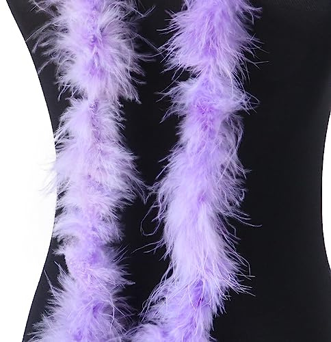 2 Stück Federboa Boa Truthahnfedern Flauschige Girlande Feder-Schal Verkleidung Partyzubehör Karneval Schal für Damen Kinder Karneval Fasching Stola Kostüm Mottoparty 2M pro Farbe - Helles Lila